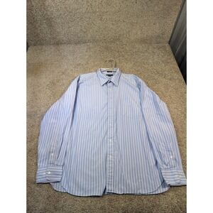 J. Crew Mens Blue White Stripe Button Down Dress Shirt XL 17 17.5 Long Sleeve